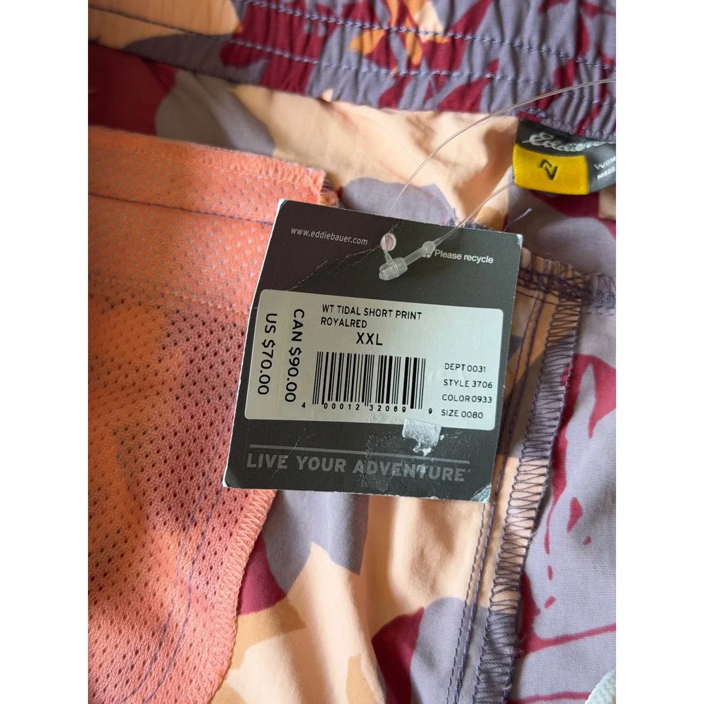 Eddie Bauer Shorts NEW Womens Tidal Floral Print Nylon Royal Red Orange 2XL Tall